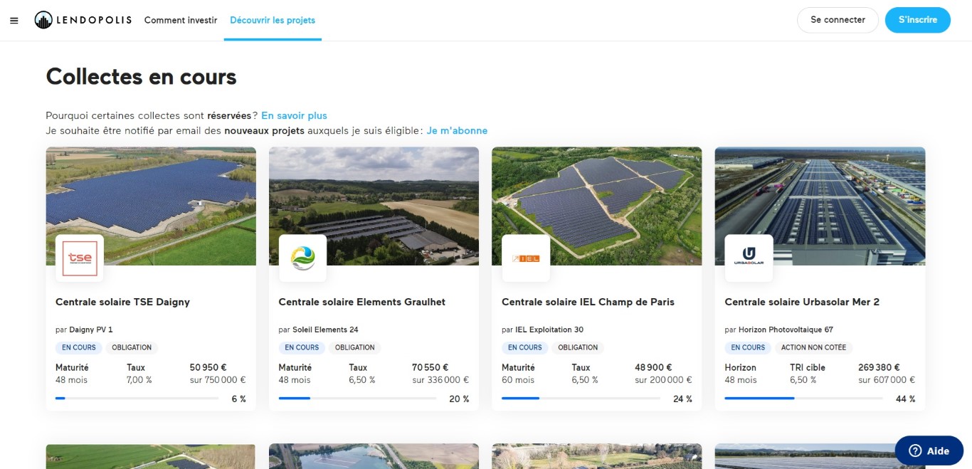 Les projets en cours d'investissement sur Lendopolis